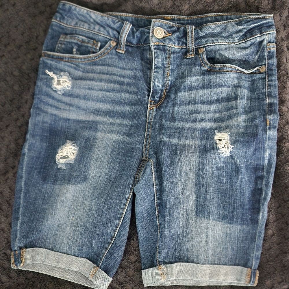 Time and Tru Blue Distressed Denim Shorts